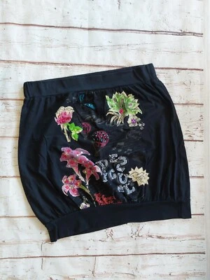 Gonna donna Desigual gonna Jupe Falda taglia M D36 cotone nero fantasia floreale - Immagine 1 di 4