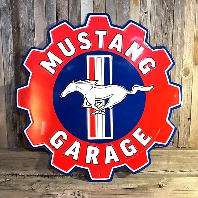 Ford Mustang Garage Embossed Large 24" Metal Tin Sign Gear Pony Car Man Cave New - Image 1 of 3