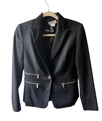 Michael Kors NEGRO Blazer Botón Chaqueta 2 Oficina Sirena Secretaria Monocromo Foto 1 de 4