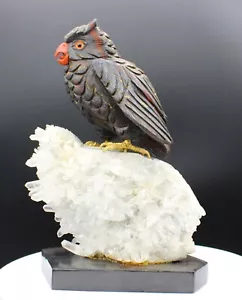 Australian Tiger Eye Mara Mamba Handcrafted Owl Carving On Pointy Quartz Base. - Picture 1 of 10