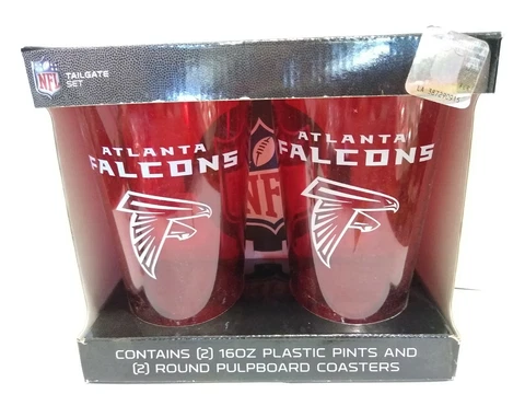 Atlantic Falcons Plastic Pint Glass tailgate 4 cardboard Coasters NFL Football Cover