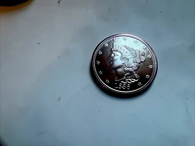 1836 Braided Hair Silver Tone One  Ounce Copper Round Uncirculated - Image 1 of 3