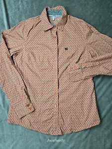 Cinch Shirt Womens Large Orange Geometric Top Long Sleeve Button Down Western - Picture 1 of 9