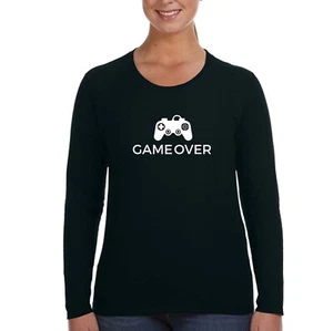 XtraFly Apparel Women's Game Over Controller Video Games PC Long Sleeve T-Shirt - Picture 1 of 3