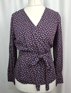 Boden Wrap Long Sleeved Top Blouse Rainbow Print Navy Blue Women's UK14 C4184 - Picture 1 of 9