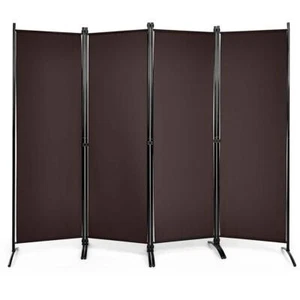 Costway Room Divider 20"x88"x20" Brown 4-Panel Folding Fabric w/Steel Frame - Picture 1 of 4