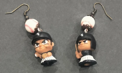 Chicago White Sox Teeny Baseball Player Earring Set Dangles Cover