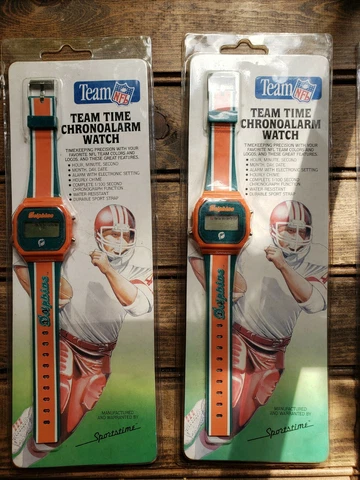 Choose One Vtg Bulova Sportstime NFL Miami Dolphins TEAM TIME CHRONOALARM WATCH Cover