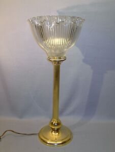 Art Déco - grande lampe en laiton et verre pressé vers 1940