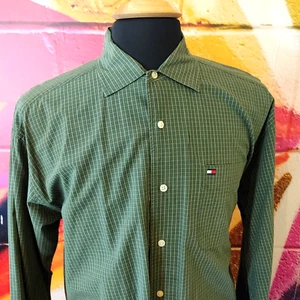 Tommy Hilfiger green check Shirt Mens size L long sleeve button front cotton - Picture 1 of 9