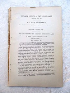 1889 STRAINS IN CURVED MASONRY DAMS study of BEAR VALLEY DAM - Picture 1 of 4