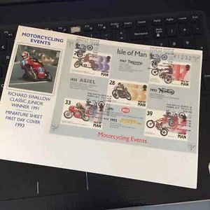 Isle of Man Large First Day Cover 1993 TT Motorbikes MiniSheet ROYAL SIGNALS PMK - Picture 1 of 1