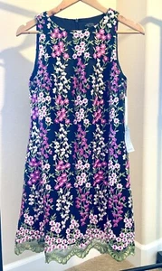BRAND NEW Tahari Arthur S. Levine Sleeveless Floral Embroidered Lace Float Dress - Picture 1 of 8