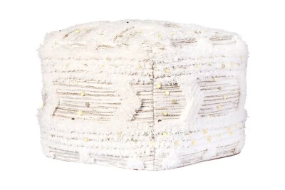 Boho Pouf Rund & Eckig Sitzwürfel Sitzsack Sitzhocker Kinderzimmer Creme - Bild 1 von 4