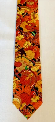 New Boys 46" Thanksgiving Turkeys Cotton Necktie Orange Brown Autumn Fall Unique - Image 1 of 4