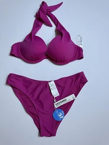 CUPSHE Bikini Set for Women Two Piece Swimsuits Magenta V Neck Sz M Bathing Suit - Picture 1 of 4