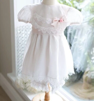 Rare Vintage Pink Linen Dress w/ Bloomer Set Size 12-18 Months Special Occasion - Image 1 of 4