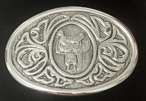 Horse Saddle Belt Buckle Silver Tone Avon Western Style Belt Buckle Vintage 3” - Picture 1 of 2