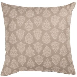Linen Look Paisley Cushion Cover. Shabby Chic Block-Print, Natural Brown. 17x17"