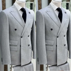 Men Suits Slim Fit Formal Prom Peak Lapel Tuxedos Prom Jacket Pants Business - Picture 1 of 10