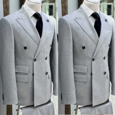 Hombres Trajes Calce Ajustado Formal Baile de graduación Pico Solapa Esmoquin Baile de graduación Chaqueta Pantalones Negocios Foto 1 de 4