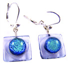 DICHROIC Glass Earrings Lavender Sage Green Dots Eurowire Lever Dangle 1/2" 12mm