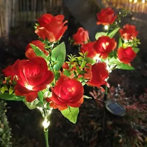 Solar Roses Flowers Lights Outdoor Garden Decoration For Womens Birthday Gifts - Picture 1 of 17