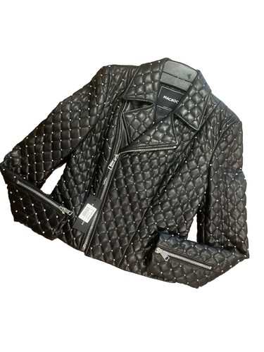 MACEOO Giacca Moto Donna Trapuntata Chanel Nera Pelle Borchiata Nuova con etichette Taglia M