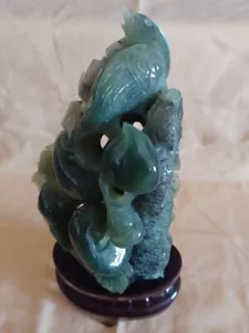 GIADA Scultura In Giada Verde Spinacio Uccelli E Frutti Con Base - Foto 1 di 6