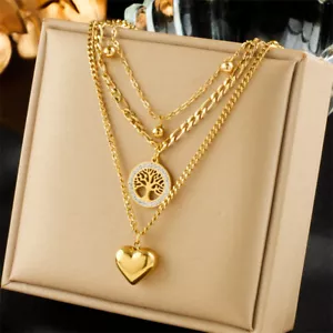 Collana Ciondolo Cuore Donna Placcato Oro 18K Acciaio Inox Albero della Vita Nappa - Foto 1 di 4