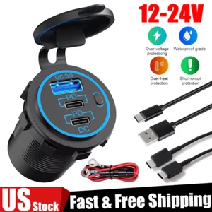 12-24V USB C 3 Port Fast Car Charger PD & QC3.0 Outlet Socket for Boat RV Marine - Picture 1 of 29
