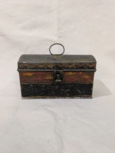 Antique Toleware Early 19th C. Document Lock Box Primitive 6.25" X 2.75" X 3 5/8 - Picture 1 of 7