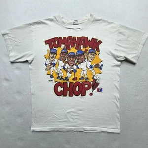 VINTAGE MLB Atlanta Braves Mens Large Tomahawk Chop T Shirt 90s - Picture 1 of 10