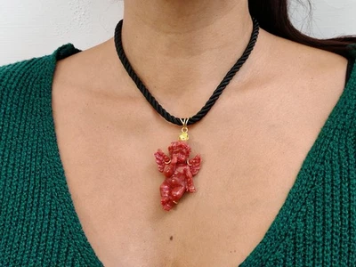 Collana donna angelo pasta di corallo argento placcato oro girocollo puttino - Immagine 1 di 4