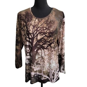 Caia Top (XL) Multicolor Bäume Langarm Rundhals seidig! - Bild 1 von 6