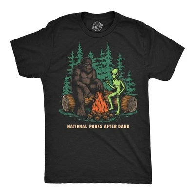 Mens Funny T Shirts National Parks After Dark Sarcastic Bigfoot Alien Graphic - Image 1 of 4