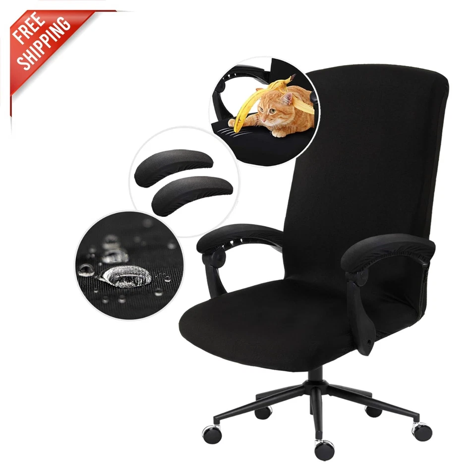 Funda para silla negra suave y elástica con fundas para reposabrazos - Fácil lavado y cuidado Foto 1 de 4