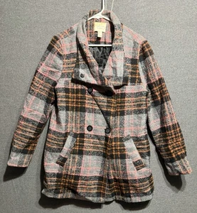 Forever 21 Los Angeles rosa karierter Mantel Druckknopfkragen Reißverschluss Ärmel Manschetten Large - Bild 1 von 10