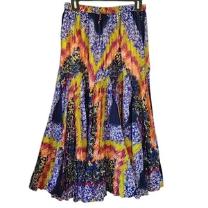 Mix Nouveau Skirt Colorful Bohemian 70s Elasic Waist Lined Small Cotton Blend - Picture 1 of 6