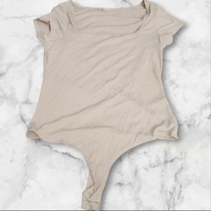Women's Le Lis Collection Square Neck Bodysuit Ribbed Tan Size Large - Picture 1 of 3