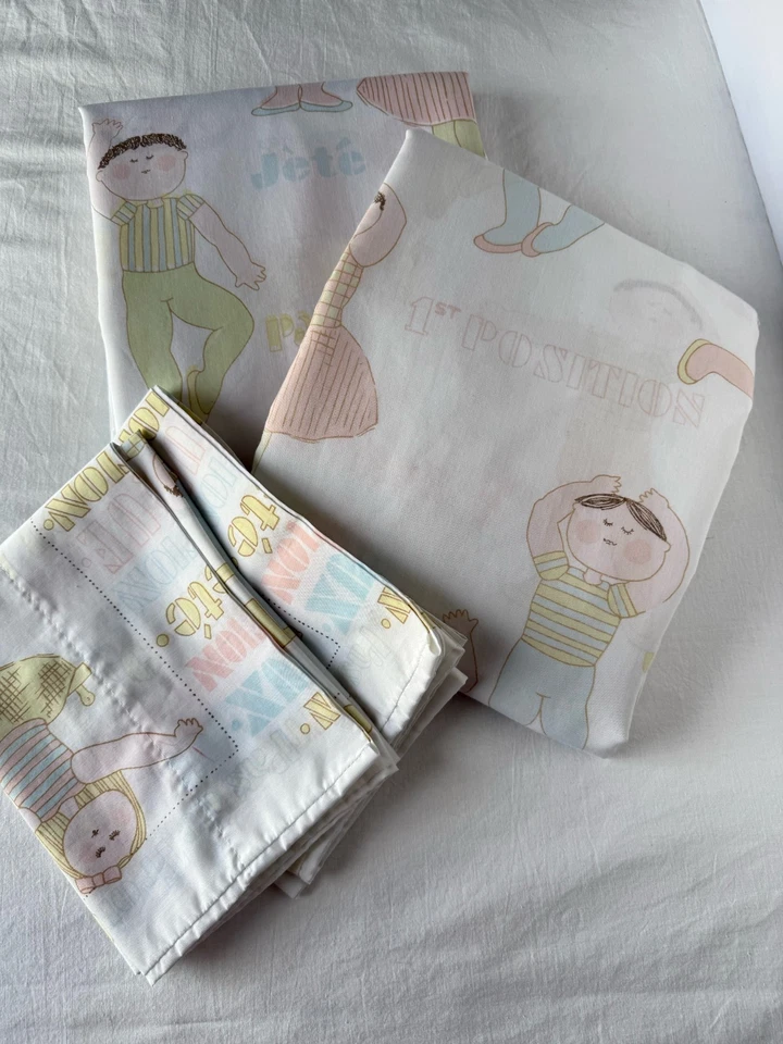 VTG Sprindmaid Double Sheet Set Full/Fitted 2 Cases Ballet Boys Girls Pastels - Image 1 of 4