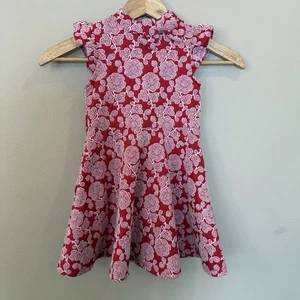 Janie and Jack Red Floral Jacquard Dress Girls Size 4 Holiday Party - Picture 1 of 8