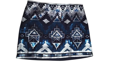 Minifalda Express negra plateada para dama mediana vanguardista abstracta forrada azteca texturizada Foto 1 de 4
