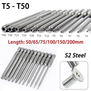 1/4" Hex Shank Torx Head Screwdriver Bits T5-T50 Magnetic Drill Bit L 50–200mm - Picture 1 of 70