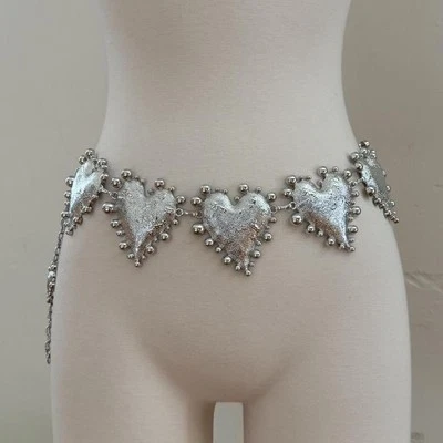 Y2K Women’s Large Chunky Silver Heart Chain Belt - Image 1 of 4
