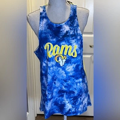 Camiseta sin mangas para mujer Los Angeles Rams espalda abierta XL NUEVA CON ETIQUETAS Tie Dye azul amarillo NUEVA NFL Foto 1 de 4