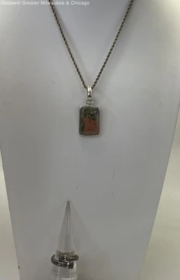 Artisan 925 Unakite Pendant Necklace & Bypass Band Ring 23.3g - Image 1 of 4
