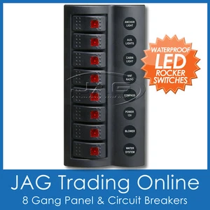 8 GANG DELUXE LED ROCKER SWITCH PANEL & CIRCUIT BREAKERS-BOAT/MARINE/CARAVAN/4x4 - Picture 1 of 6