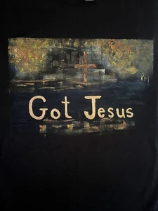 Camiseta Arte Cristiano Pintada a Mano “Got Jesus” Cruz X-Lg Negra Unisex - Imagen 1 de 5