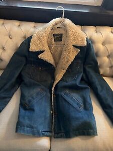 Wrangler Wrange Coat Vintage 70's Mens L Made in USA Denim Jacket Sherpa Lined
